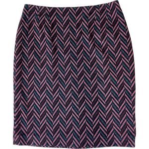 Kasper Pencil Skirt Womens 8 Black/Red Chevron Knee Length Lined Back Zip EUC